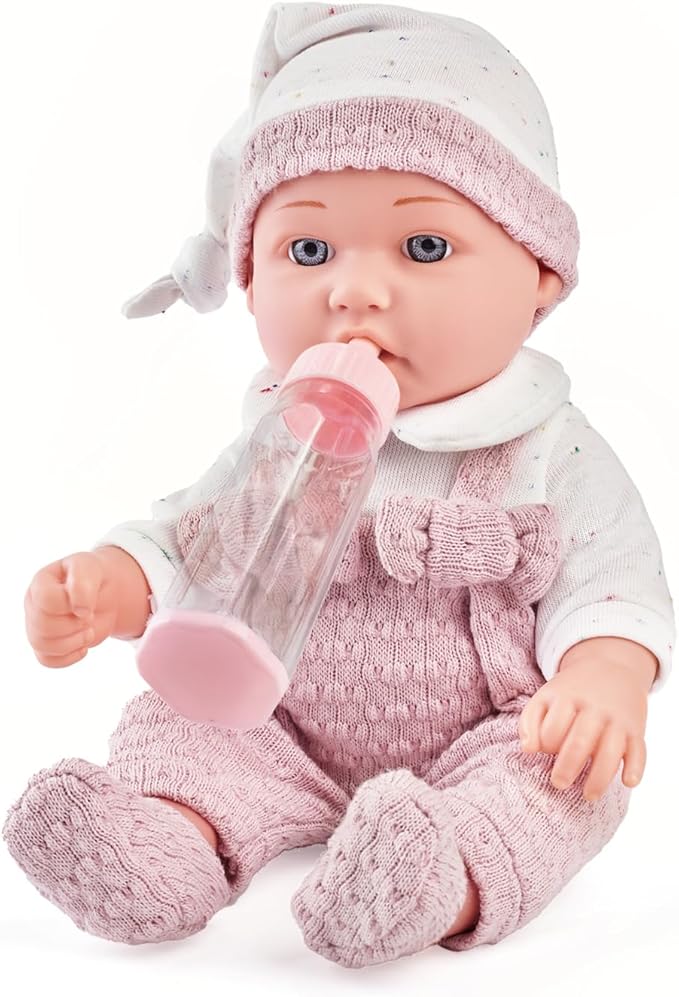 Enjoyin 12 Inch Baby Doll Playset for Toddlers Girl - Doll Accessories with Pink Clothes, Pacifier, Feeding Bottle& Soft Blanket, for Girls Ages 3 and Up