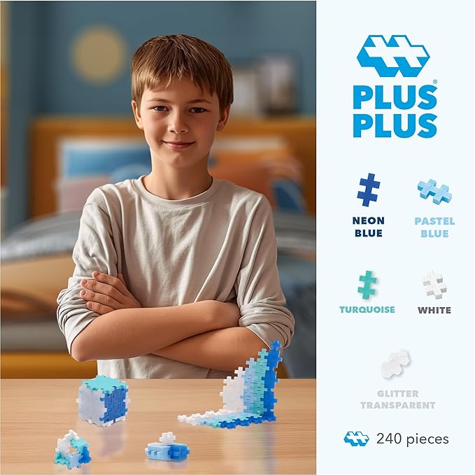 PLUS PLUS 240 Piece Interlocking Building Blocks for Kids, Open Ended Connecting Toys, Stem Bin Classroom Mini Manipulatives - Glitter Frost Mix Play Tube