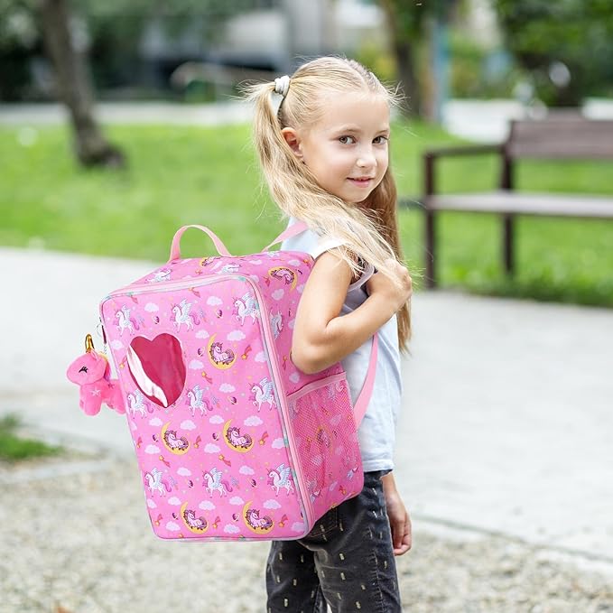 Wettarn 18 Inch Doll Carrier Set with Clothes and Accessories Including Doll Travel Bag, Dress, Shoes, Sunglasses, Backpack and Unicorn for Unicorn Birthday Gift (Cute,Red)