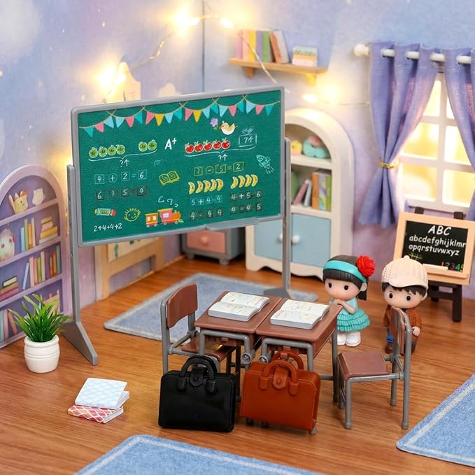 TOYANDONA 13pcs Miniature School Supplies - Doll School Supplies Mini Dollhouse Accessories Include Desk Chair Set Doll Schoolbag Blackboard Book for Miniature Classroom Furniture