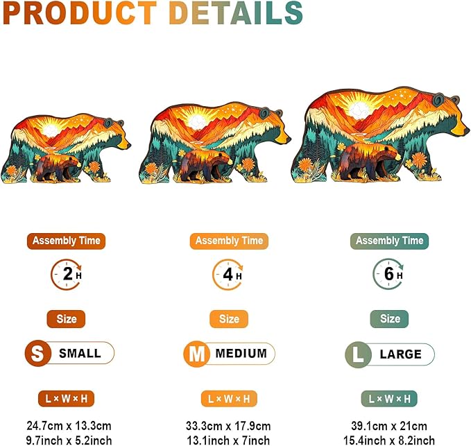 Wooden Puzzles for Adults - Forest Bears Wooden Jigsaw Puzzle - Unique Animal Shaped Wood Puzzles Adult - Christmas Birthday Gifts for Adults/Friends/Family - 80pcs 9.7 * 5.2in