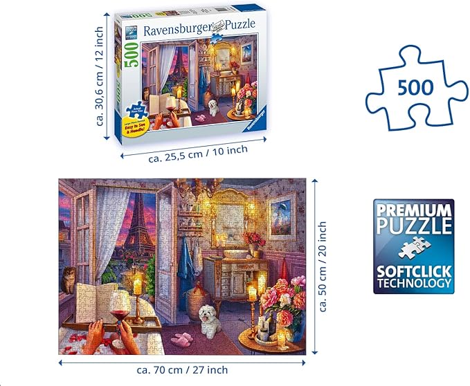 Ravensburger Cozy Bathroom Jigsaw Puzzle - 500 Piece Large Format | Adult Friendly | Unique Softclick Technology Vibrant & Glare-Free | FSC-Certified Sustainable Product