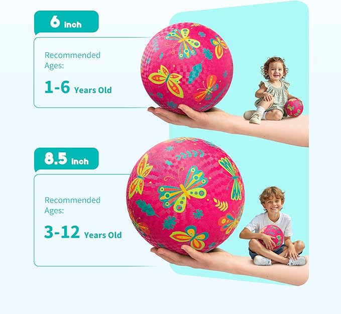 ZOOJOY Pack of 2 Cartoon Playground Balls for Kids 1-6, 6 Inch Rubber Balls for Dodgeball, Rubber Bouncy Kickball, Indoor & Outdoor Game Gaga Balls for Boys Girls with Pump