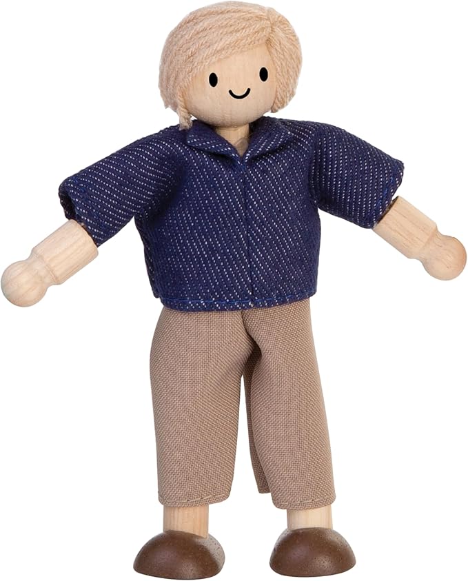 PlanToys® Mother Wooden Dollhouse Figurine | Poseable 1:12 Scale Mini Doll (5 Inch) | Dollhouse Accessories for Pretend Play | Eco-Friendly Montessori Toy for Kids Ages 3+