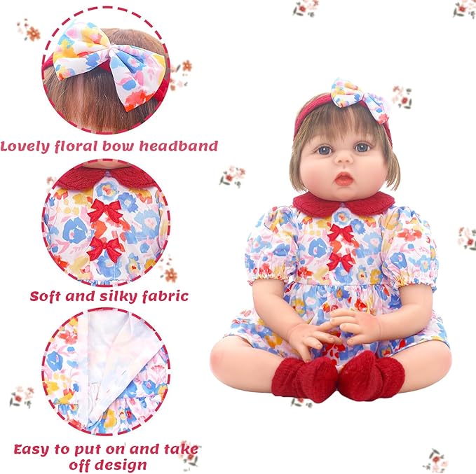 2 Set Reborn Doll Clothes for 20-22 inch Girl Dolls, 6PCS Baby Doll Clothes Accessories Outfits Include Dress Coat Headband Hat Socks