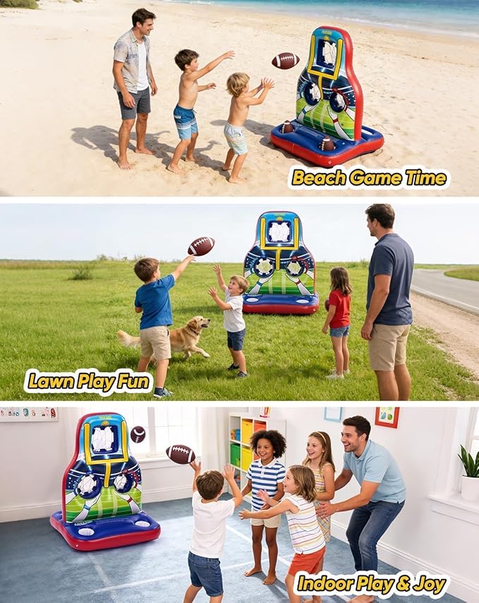Inflatable Football Toss Pool Game Set – Floating Pool Games for Kids, Teens & Adults, Family, Includes 4 Footballs + 2 Pumps, Summer Swimming Pool Toys for Party, Beach, Lawn, Indoor/Outdoor