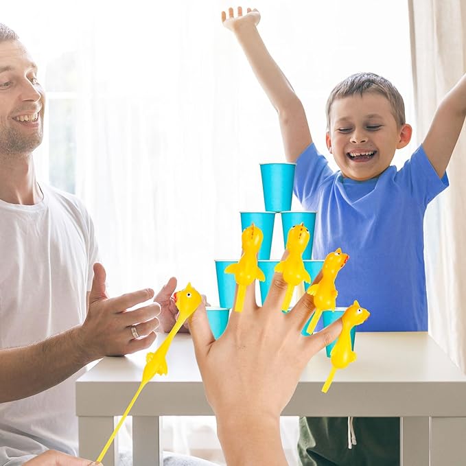 48 Pack Rubber Chicken Slingshot, Halloween Finger Slingshot Novelty Toys, Flying Chicken Toy for Christmas, Mini Rubber Chickens Bulk, Super Strong Viscosity for Teens Party Activities (Yellow)