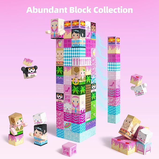 GobiDex 100PCS Magnetic Blocks Princess Building Toys for Girls 3+, Magnet Pink Castle STEM Sensory Playsets for Toddler Kids Birthday Gifts