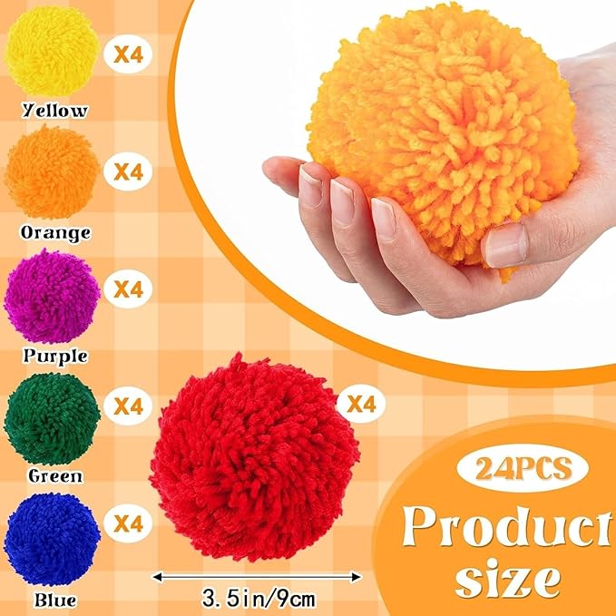 24 Pcs Kickball Dodgeballs 4 Inches Soft Acrylic Yarn Dodgeballs Playground Balls Large Hand Ball Physical Education Equipment for Adults Handball Outdoor Game Indoor Play, 6 Colors