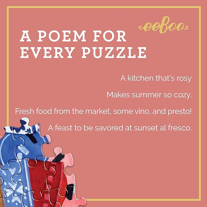 eeBoo 1000 Piece Puzzle - Pink Kitchen Jigsaw Puzzle for Adults, Square 23" x 23" Made with Recycled Board & Vegetable-Based Ink