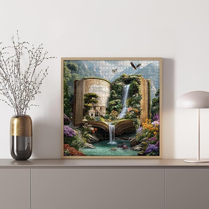 Fantasy Book Puzzles for Adults 1000 Pieces, Nature Flower Landscape Mountain Scenic Puzzles, Garden Floral Animal Bird Scenery Jigsaw Puzzle