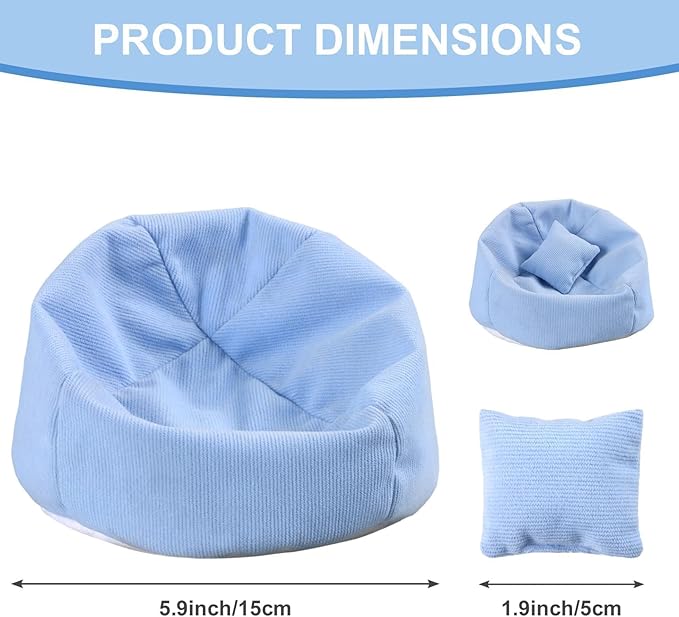 Doll Car Seat Compatible with Labubu, Handmade Bean Bag Chair for 5.9-6.7 inch Doll, Anti-Slip Bottom, Cute Doll Accessories for Display, Fans&Collectors Gifts, Durable Corduroy Fabric (Sky Blue)