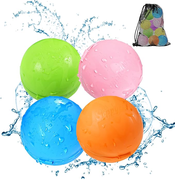 Tlitlimom Reusable Water Bomb balloons, Summer Toy Water Toy for Boys and Girls, Pool Beach Toys for Kids ages 3-12, Outdoor Activities Water Games Toys Self Sealing Water Splash Ball for Fun(4Pack)