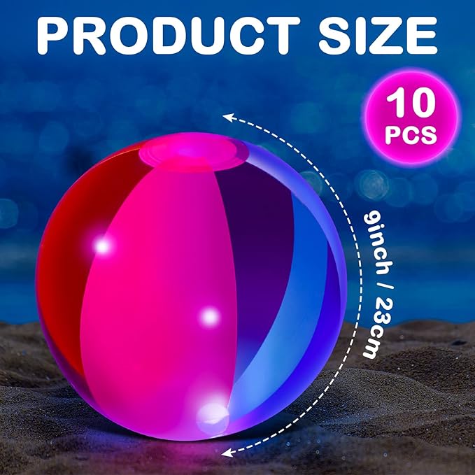 Zhanmai 10 Pcs Glow in the Dark Beach Balls Inflatable Neon Ball Light up Balls 9 Inch Beach Pool Toys Glow in the Dark Party Supplies for Summer Pool Party