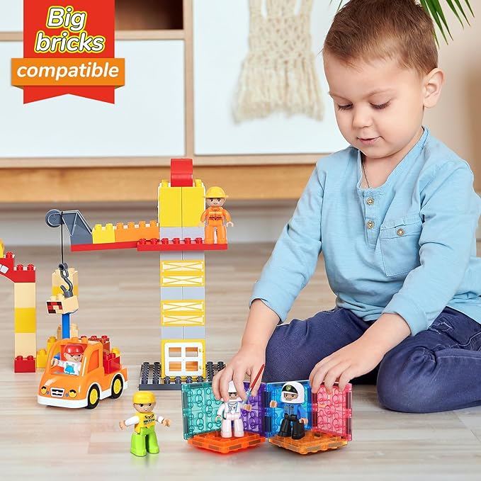 Large Magnetic Figures, 3 Inches Community Figures Set, 12 Pieces Magnetic Play People Magnet Building Toys for Kids Ages 3 4 5 6 7 8+, STEM Learning Toys Magnet Tiles Expansion