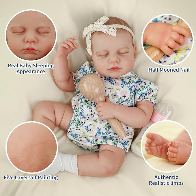 SCOM 20-Inch Realistic Reborn Baby Doll - Lifelike Vinyl Baby Girl with Full Soft Body, Washable & Poseable, Real Life 7-Piece Accessory Set - Safe Gift for Kids Ages 3+ in Birthday/Christmas