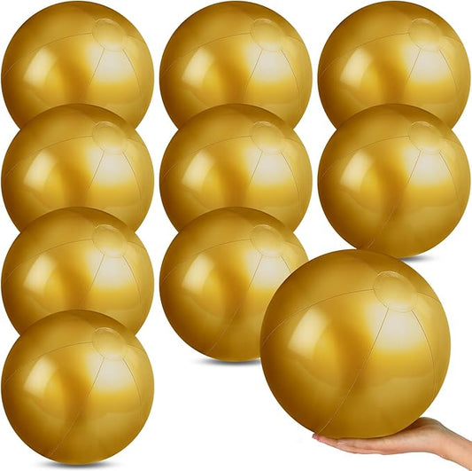 10 Pack Gold Beach Ball - 12Inch Blow Up Beach Ball Party Supplies for Kids, Inflatable Floating Balls for Summer Pool Parties, Outdoor Activities & Birthday Decorations (Gold)