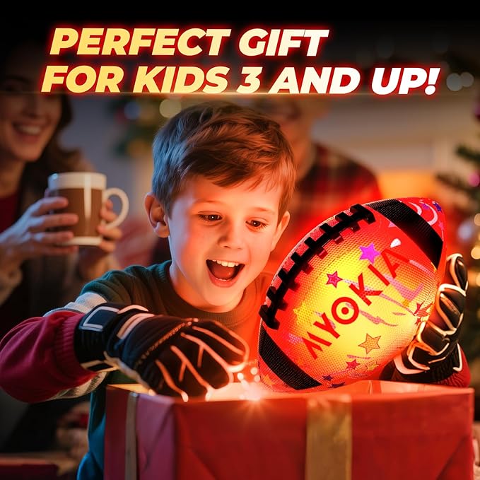 RGB Rechargeable Waterproof Light Up Football Birthday Gift for Kids & Teens 3-15+, Glow in The Dark Ball with Pump & USB Cable, Tri-Color (Red, Green, Blue), Size 6, Outdoor Night Games