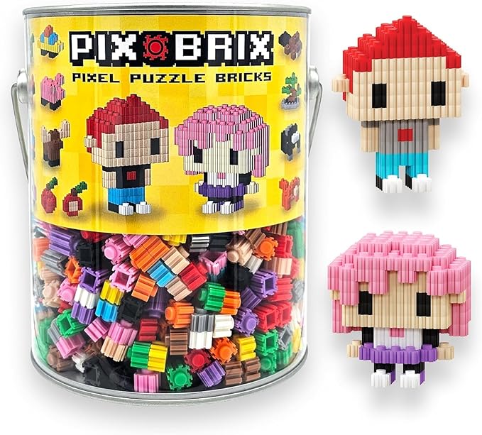 Pix Brix Pixel Art kit Puzzle Bucket - 1,500-Piece Kit with 12-Color Medium Palette – Patented Interlocking Building Bricks for 2D and 3D Creations – STEM Toy for Ages 6+