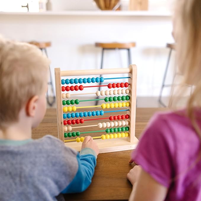 Melissa & Doug Abacus Classic Wooden Toy with 100 Beads - Preschool Learning Activities and Math Games for Kids, Homeschool Essentials for Ages 3+