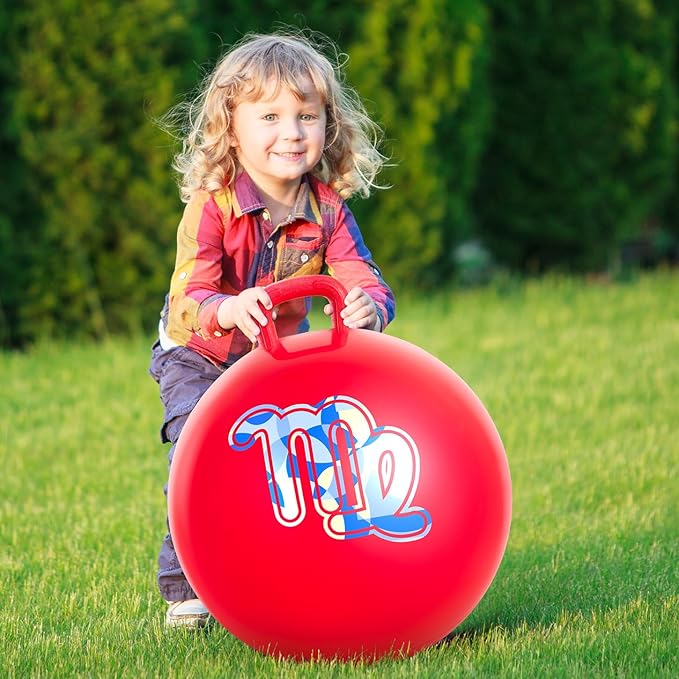 ZOOJOY 18 Inch Red Hopper Balls for Kids 3-6, Sit On Bouncy Ball with Handle, Inflatable Hippity Hop Ball for Indoor/Outdoor Play, Hoping Toys for Kids with Pump