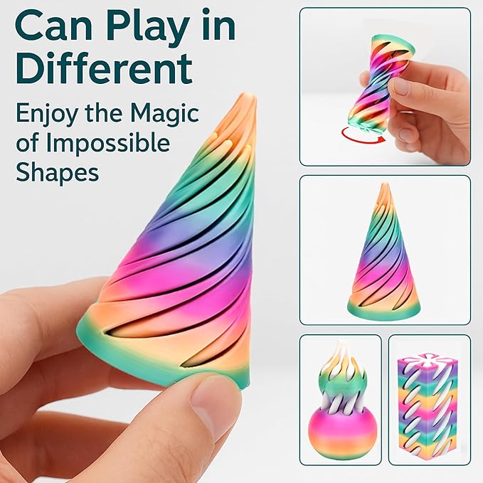 Easter Gifts for Kids 6 Packs Impossible Cone,Spiral Cone Fidget Toy Impossible Pyramid Passthrough Toy,3D Printed Spiral Cone Fidget Toy,Mini Vortex Thread Illusion Desktop Deco Souvenir Gift