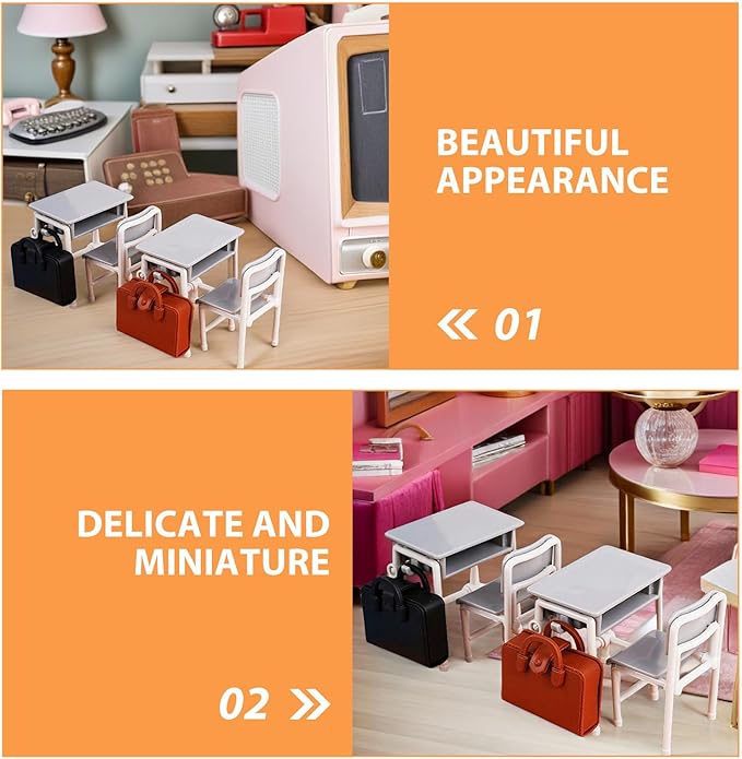 TOYANDONA 13pcs Miniature School Supplies - Doll School Supplies Mini Dollhouse Accessories Include Desk Chair Set Doll Schoolbag Blackboard Book for Miniature Classroom Furniture