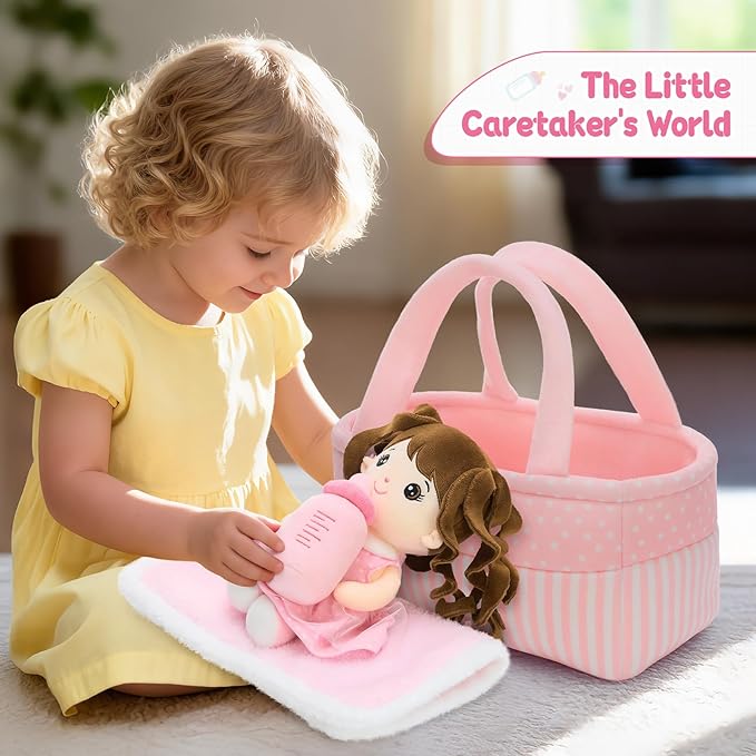 Tezituor Baby Doll Playset with Carrier Bassinet Bed,Baby Doll Accessories with Dolls, Portable Feeding and Caring Set,Babies Pretend Play Toy Set,Baby Doll Care Toys Gifts for Kids Girls