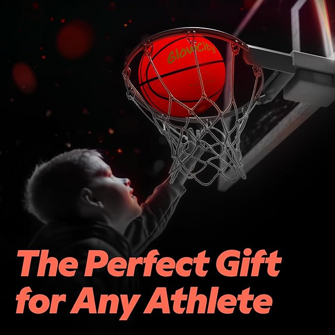GlowCity Glow in The Dark Basketball - Size 5, 6, 7 Light Up Ball for Kids, Teens & Adults - Night Outdoor Games - Sports Birthday Gifts Ideas for Boys Ages 6 7 8 9 10 11 12 13 14 15