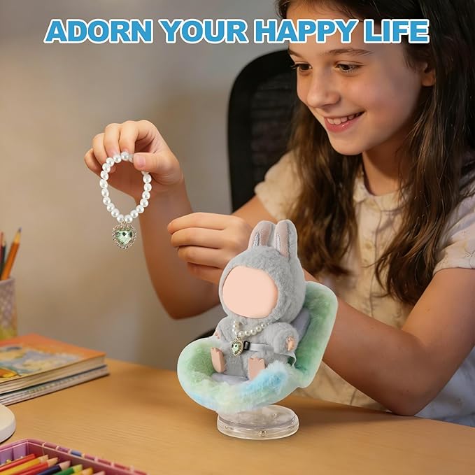 Cute Doll Car Seat for Labubu, Premium Car Seat Accessories for 4-7in Dolls, Including Air Vent Clip, Desktop Stand, Adjustable Strap, Airflow-Friendly Design(Colorful Green)