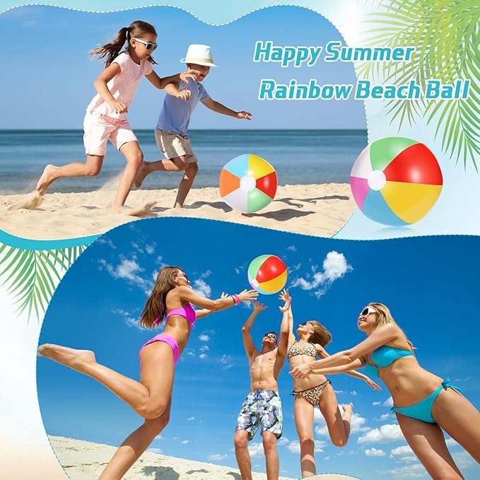 100 Pack Inflatable Beach Balls 10'' 11'' 12.6'' Rainbow Colored Beach Ball Summer Pool Party Toys for Water Games Hawaiian Party Decorations Birthday Favors Supplies