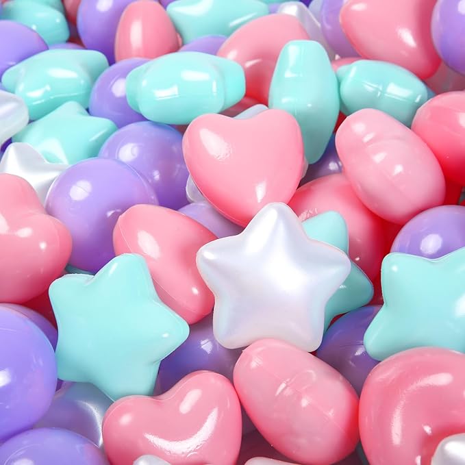 Ball Pit Balls for Kids - Mixed Star Heart Round Crush Proof Play Plastic Balls for Ball Pit Phthalate Free BPA Free Non-Toxic Indoor Outdoor,Soft Plastic Pool Balls for Kids Birthday Party.