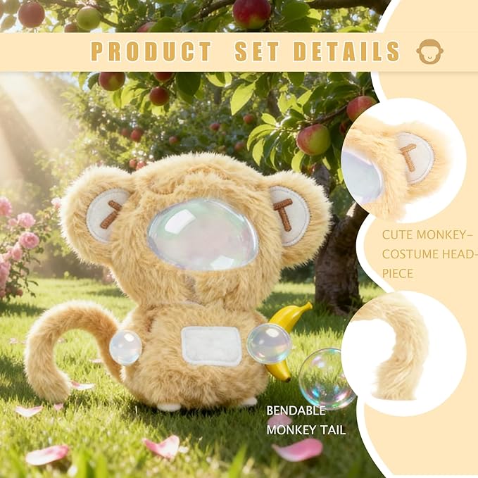 Monkey Clothes for 6.7 Inch (17cm) Dolls -5-piece Set Includes a Cute Costume and Three 3D-Printed Banana Models, Customizable Tail to Meet Your DIY Needs
