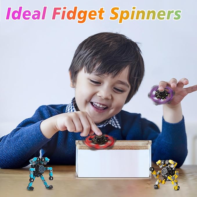 Easter Basket Stuffers,Transformable Fidget Spinners Toys 4 Pcs for Kids and Adults Stress Relief Sensory Toys for Boys and Girls Age 8-13 Fingertip Gyros Easter Party Favors Birthday Gifts for Teens