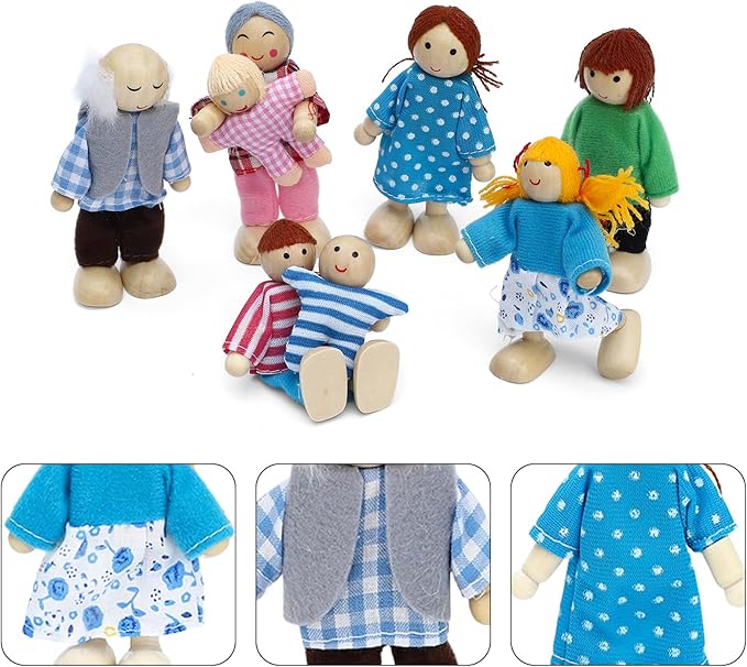 ONEST 12 Pieces Wooden Dollhouse Family Set Mini People Figures Sets Dollhouse Dolls Wooden Doll Family Pretend Play Figures Accessories for Pretend Doll House