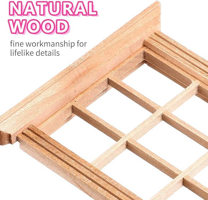 VICASKY 2pcs Dollhouse Windows 1: 12 Window Frame Miniature Furniture Mini Wooden DIY Bedroom Accessories Ornaments for 1/12 Scale Decoration Crafts Doll House