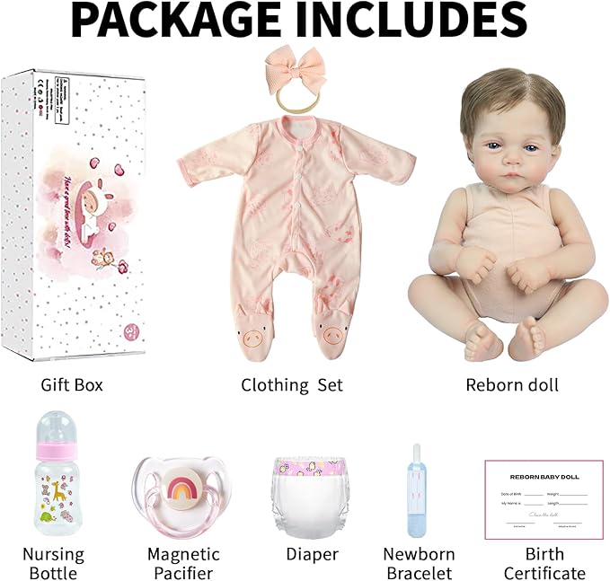 SCOM Realistic Reborn Baby Dolls - 18 Inch Lifelike Newborn Baby Dolls Adorable Girl, Real Life Baby Doll with Accessories, Soft Baby Doll Reborn Gift for 3+ Yrs Kids, Birthday Gift