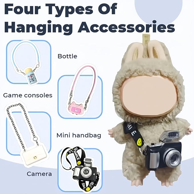 16 Pcs Doll Accessories Set Specially Designed for 15-17cm Doll Clothing, Includes 2 Headphones, 4 Glasses, Camera, Bag, Water Bottle, Console, 2 Bells, 4 Shoes with Multi-Color Display Options