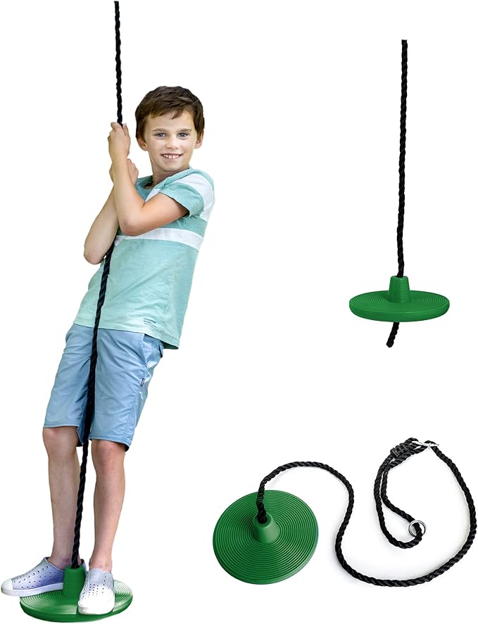 Squirrel Products Heavy Duty Plastic Tree Swing - Disc Rope Swing with Leg Protectors - Additions & Replacements - Outdoor Play Equipment - Green