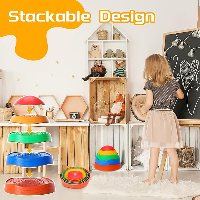 Stepping Stones for Kids, Non-Slip Plastic Balance River Stones for Kids, Promoting Children's Coordination Skills Obstacle Courses Sensory Toys for Toddlers, Indoor & Outdoor Play