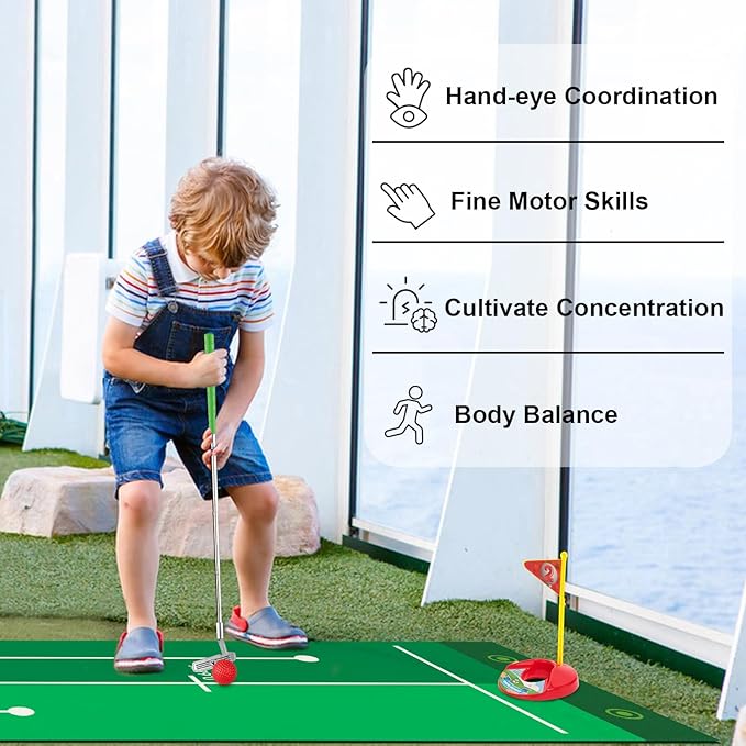 Liberry Toddler Golf Set, Retractable Toy Golf Clubs with Putting Mat & Storage Bag for Kids Ages 2 3 4 5, Indoor and Outdoor Sports Games Birthday Gift for Boys Girls