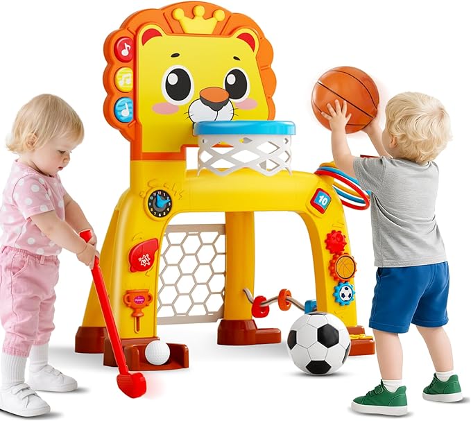 4 in 1 Toddler Basketball Hoop & Soccer Goal, Gift for Boys Girls 1 2 3 Years Old, Kids Sports Toys with Lights Sounds Music, Baby Toys for 12-18 Months, Christmas Birthday Gift for Age 1-3
