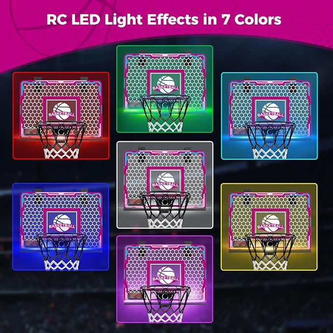 VATOS Basketball Hoop for Girls Indoor, Pink Basketball Hoop with 7 Color Lights, Electronic Scoreboard & Remote Controller, Basketball Set Toys Birthday Gifts for Girls Kids Teens 5-12