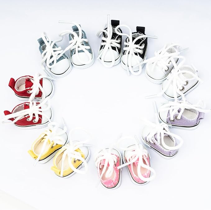 Mini Doll Shoes, 1 Pair Cute Lace Up Canvas Sneakers Compatible for 17cm/15cm Doll Shoes Toy Outfit Accessories (White)