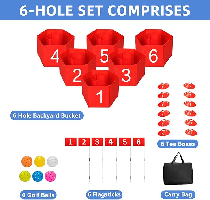 SJEhome Upgraded 6 Hole Backyard Game Golf – Backyard Yard Practice for Outdoor Indoor, for Beach, Yard, Park, Lawn (Upgraded Game Golf)