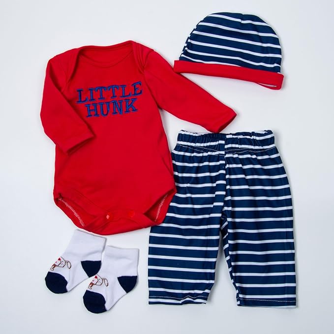 4 Pcs Reborn Baby Doll Clothes Set for 17-22 Inch Girl and Boy Newborn Dolls, Reborn Baby Outfit Accessories with Hat and Socks Cute Red Clothes Suit