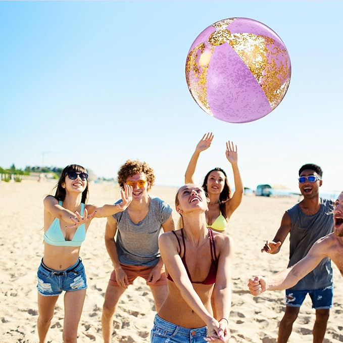 12 Pcs 16 Inch Inflatable Beach Balls Bulk Jumbo Pastel Inflatable Decorated Ball with Macaron Color PVC Party Ornaments for Summer Birthday Party Decoration(Purple)