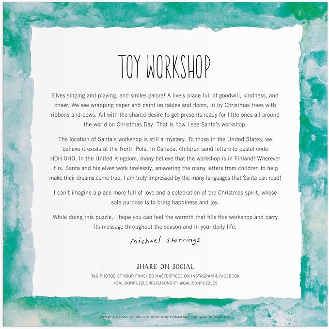 Galison Toy Workshop – 500 Piece Michael Storrings Foil Jigsaw Puzzle Featuring Beautiful Artwork of A Christmas Toy Workshop with Frosty Foil Accents