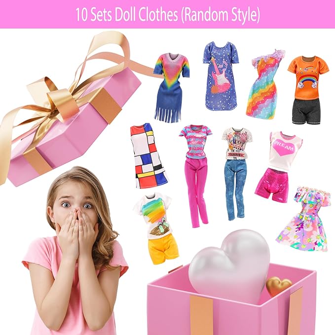 BARWA 10 Sets Doll Clothes Including 5 Fashion Floral Dresses 5 Sets Casual Outfits Tops and Trousers, Shorts for 11.5 inch Girl Dolls…