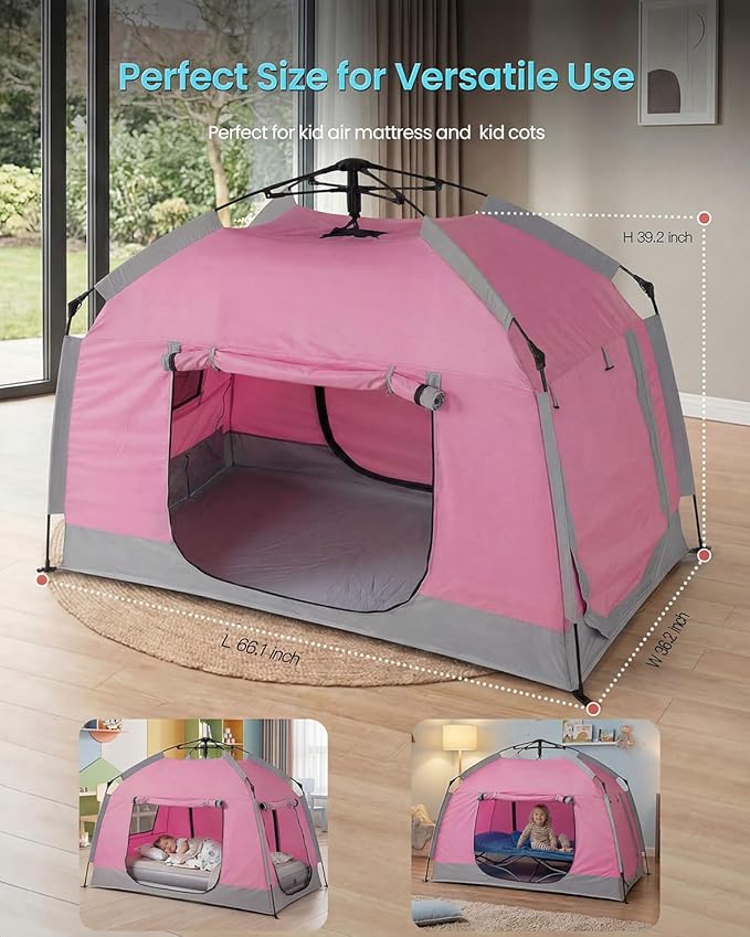 Kids Play Tent-Portable Playhouse Children House -Easy Set up Indoor Outdoor with Carry Bag for Kids-Light Strip Design for Night use -Space for Children and Parents-Birthday